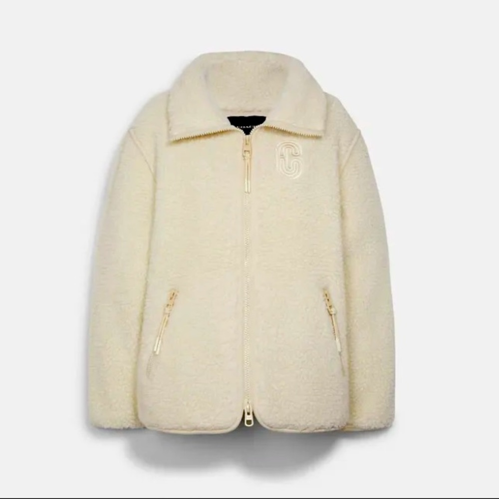 Coach Cream Sherpa Zip Jacket
